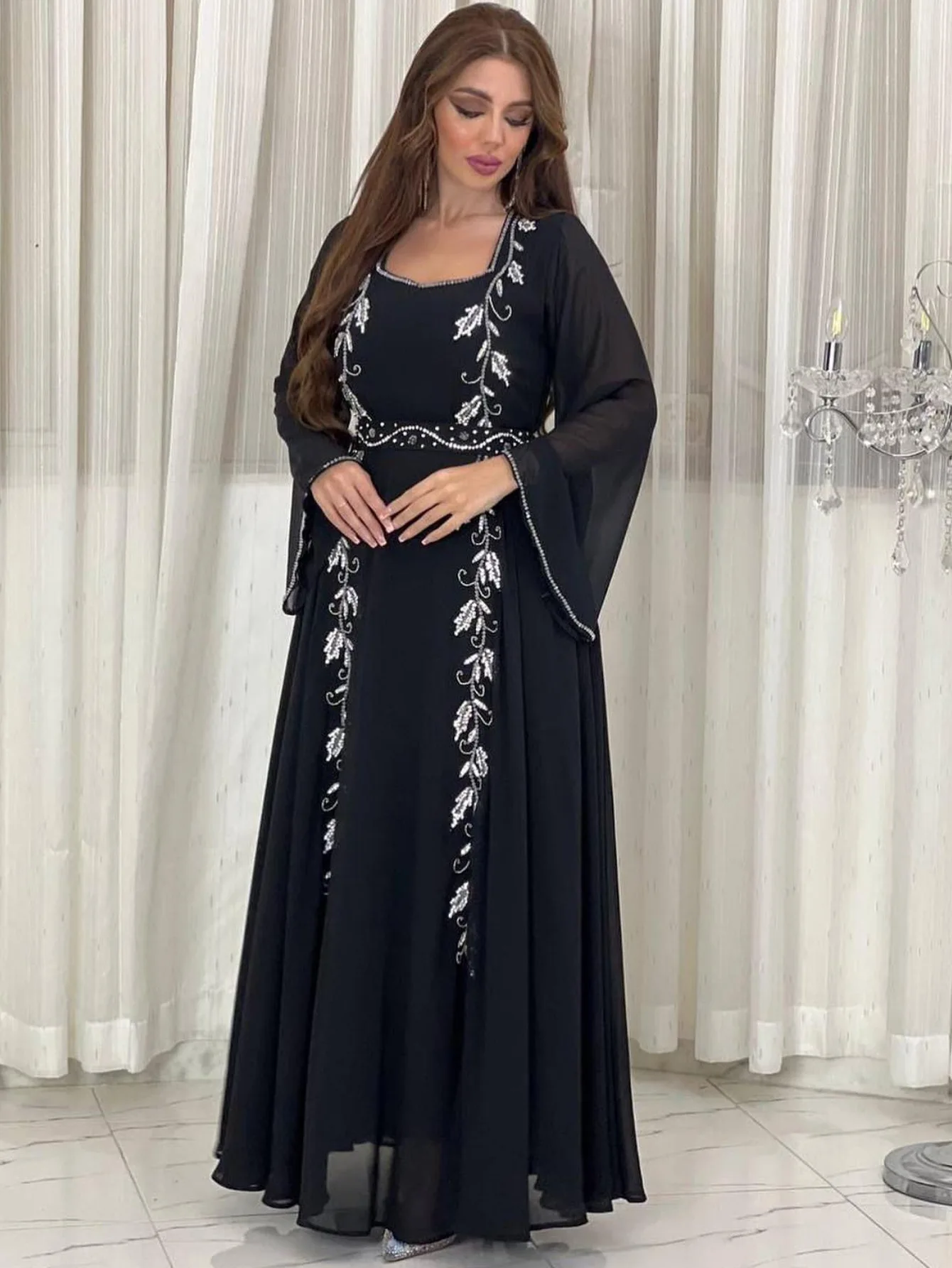 Ramadan Embroidery Abaya for Women Eid Mubarak Djellaba Marocain Jalabiya Saudi Arabic Robe Dubai Turkey Kaftan Islamic Clothing