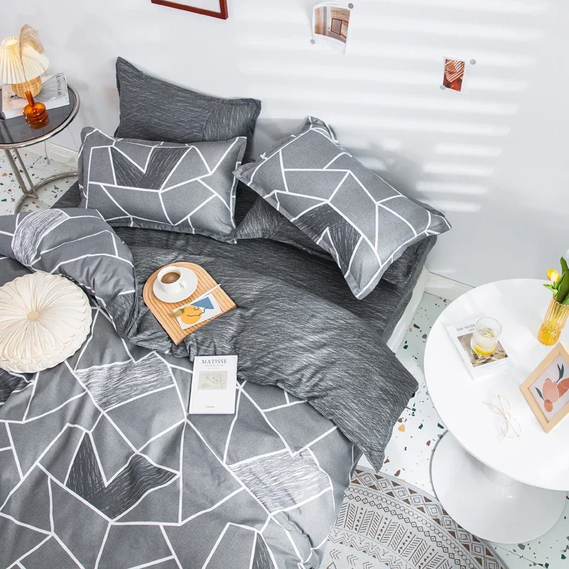 Šedá geometrické střih prošívaná deka obal s 2 pillowcases pro dospělé dospívající polyesterová ložní prádlo sada s zip objímka comforter kryty