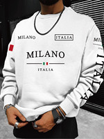 Round neck sweatshirt black Italian flag print and text Casual sports