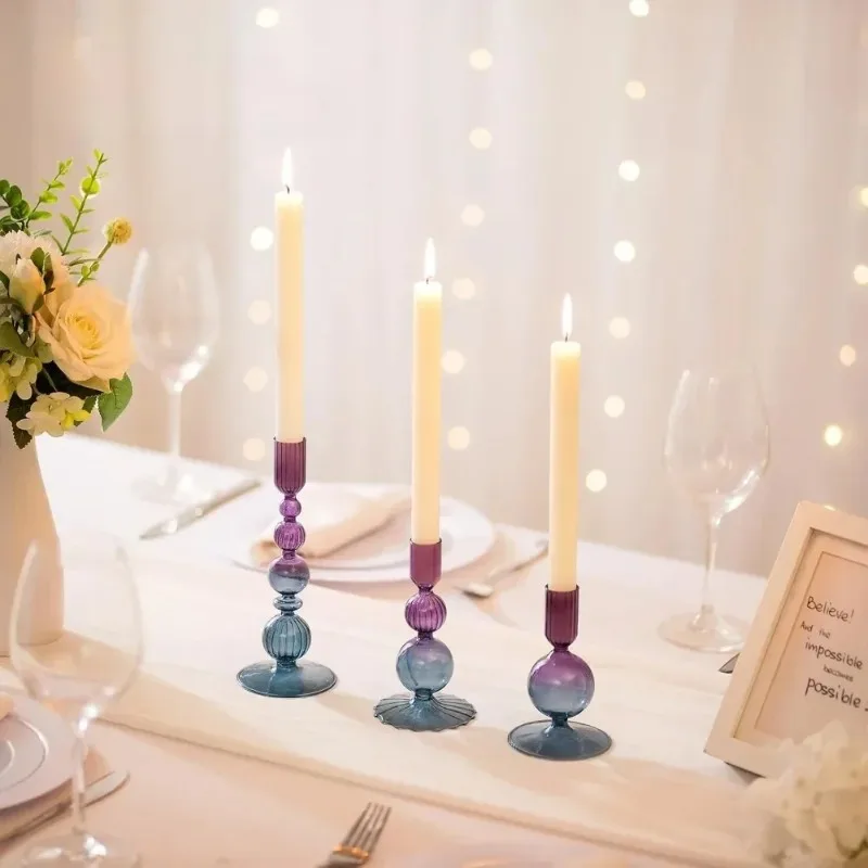 3Pcs/set Glass Candle Holder Unique Tapered Flower Vase Candlestick Romantic Minimalist for Table Centerpiece Home Decor Gift