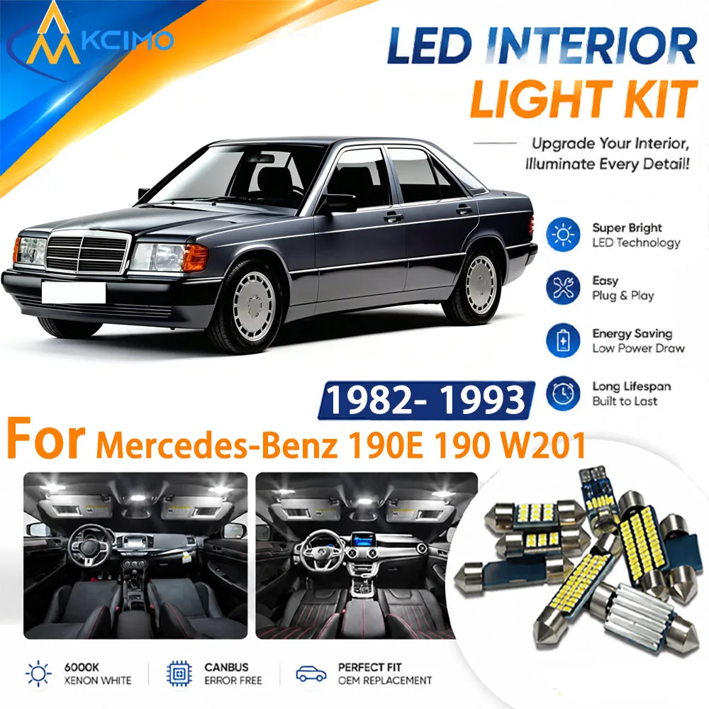 Full Cabin Interior LED Light Kit for Mercedes-Benz 190E 190 W201 1982-1993, Replace Dome Map Lamps to Boost Cabin Visibility