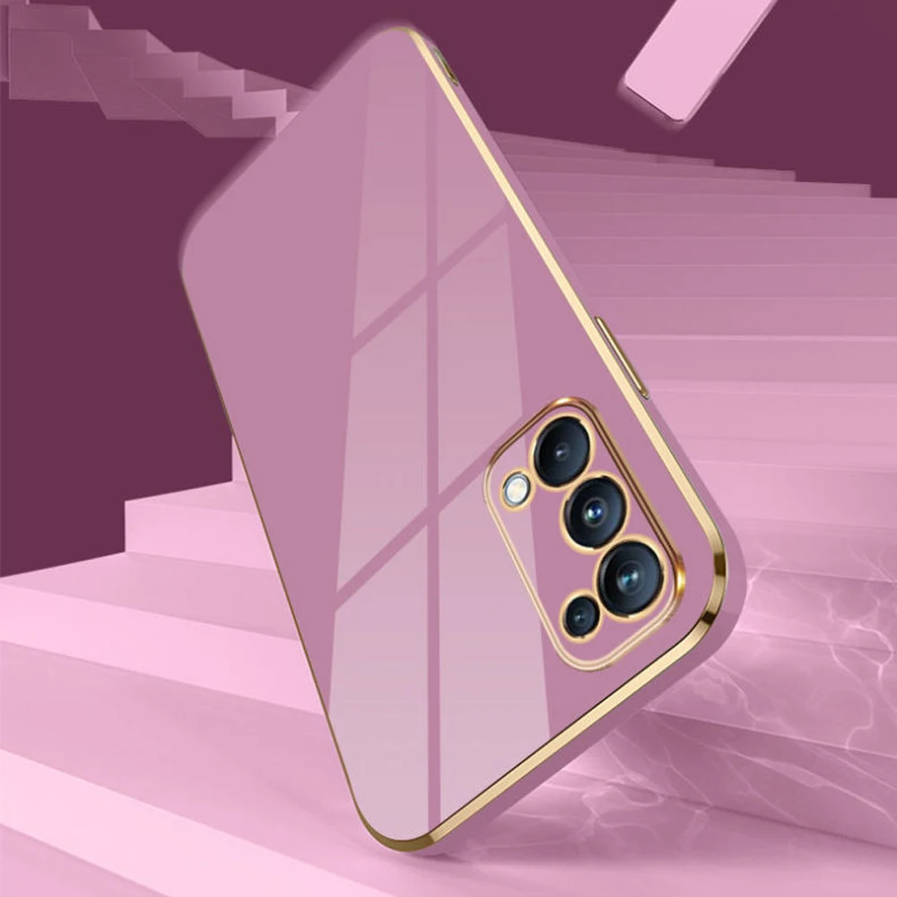 For Oppo Reno 5 Case Luxury Square Plating OPPO Reno 6 Pro 5G Phone Case CPH2145 CPH2247 ShockProof Silicone Back Cover Fundas