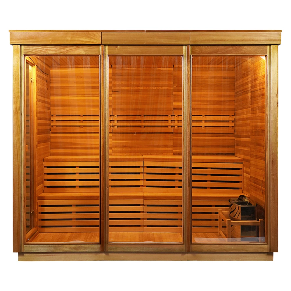 Outdoor SaunaOEM Finnish Solid Wood Red Cedar Wet Steam Sauna Room Traditional Sauna Outdoor For Deep Detoxification