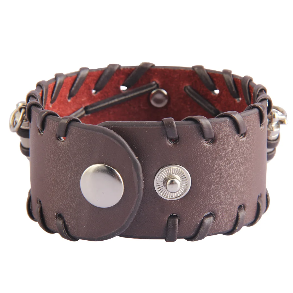 Fashion Gothic Punk Skull Metal bullet Leather Bracelet Men Bracelets & Bangles Male Arm Jewelry Red and black 2022 Accessor