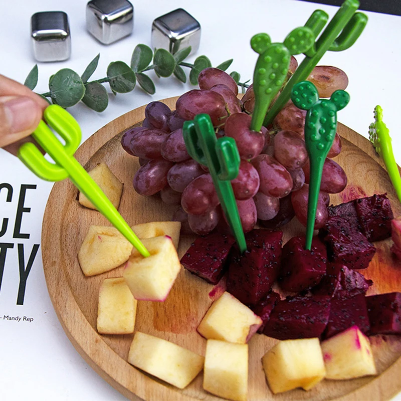 6Pcs Cute Cactus Mini Cartoon Toothpick Fruit Forks For Bento Box Lunch Box Decorative. view 3