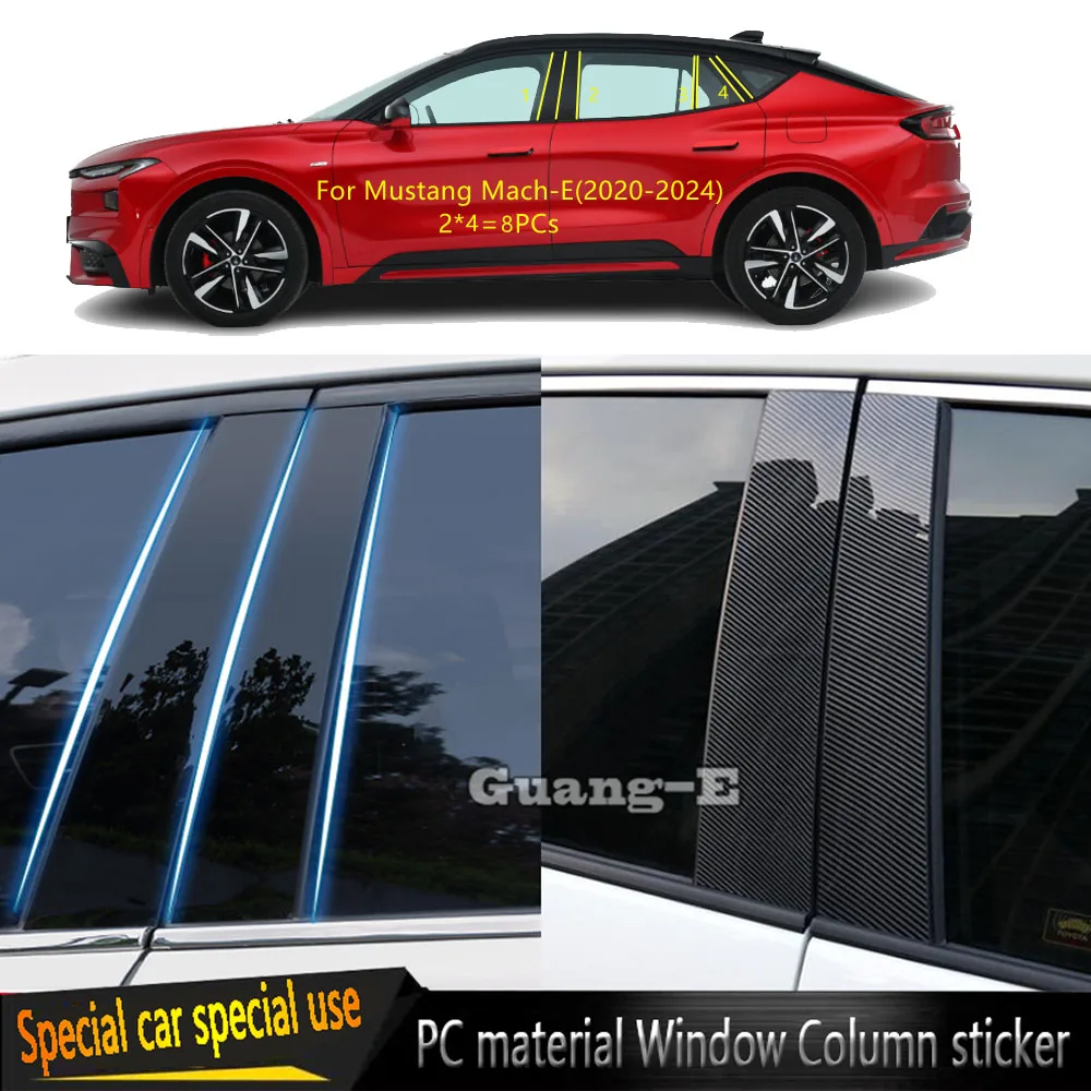 Para Ford Mustang Mach-E 2020 2021 2022 2023 2024, Material de PC para coche, cubierta de poste de pilar, embellecedor de puerta, placa adhesiva de moldura de ventana