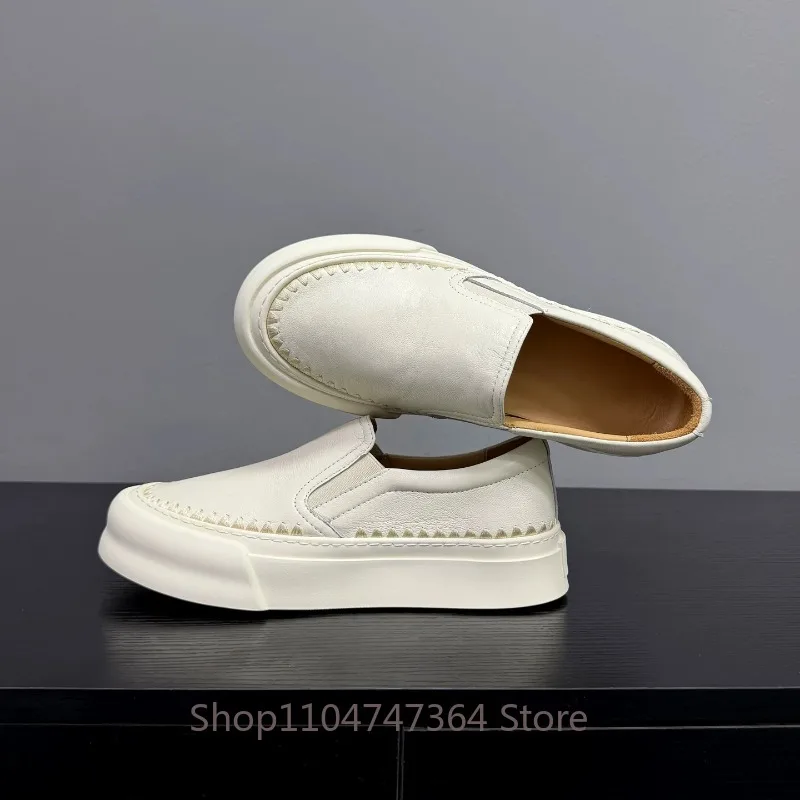 Luxury Designer Sneakers Sheepskin Slip on Leather Shoes Men's Loafers Comfortable Flats Outdoor Thick Sole Genuine Leather