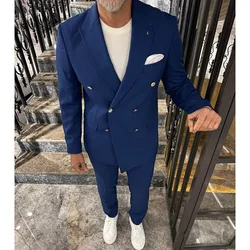 Elegant Men Suits Double Breasted Peak Lapel Regular Length Formal 2 Piece Jacket Pants Outfits Luxury Prom Full Sets Blazer