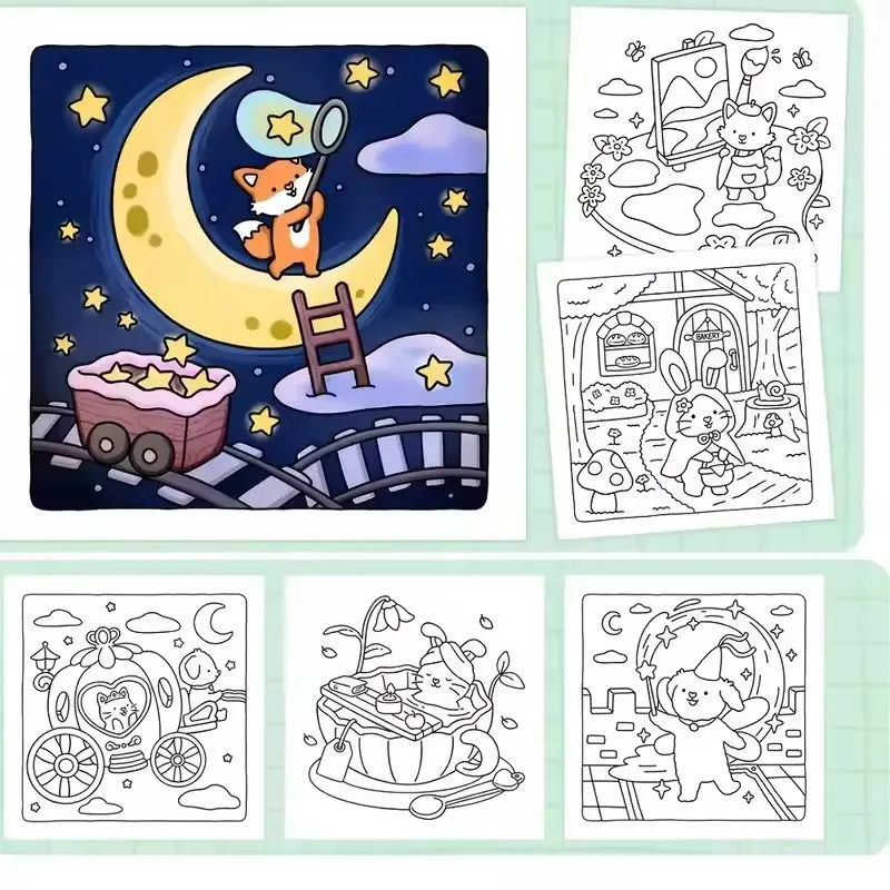 Книжка-раскраска Fuzzy Tales Fairycore для взрослых и подростков с очаровательными персонажами животных, раскраска «Нечеткие друзья»