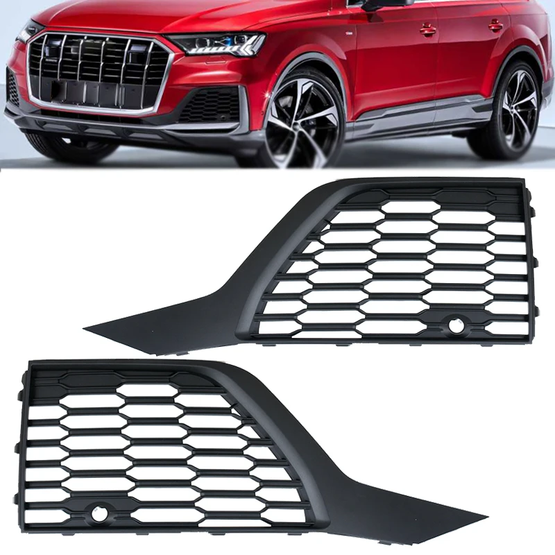 Car Front Insurance Fog Light Frame For Audi Q7 2020 2021 2022 Sedan Black Honeycomb Shaped Fog Lamp Grille Cover