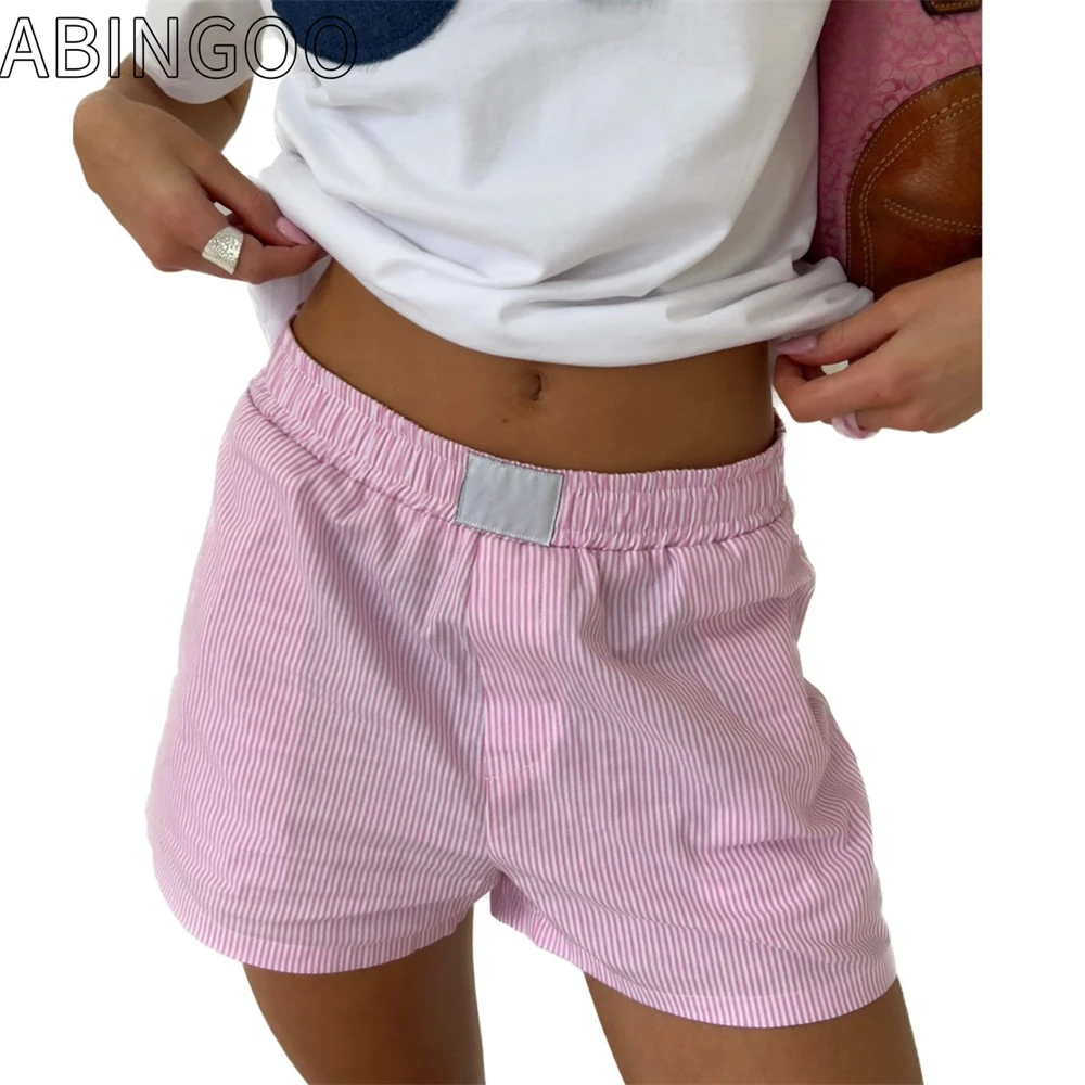 

ABINGOO y2k Stripe Clothes Shorts Women's Fashion Loose Shorts 2000s High Elastic Waist Short Pants Summer Casual Shorts