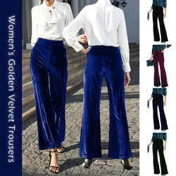 Women Wide Leg Velour Flare Pants Bell Bottoms Autumn High Waist Velvet Flare Pants Velvet Pleuche Trouser Lady Party Club Pants