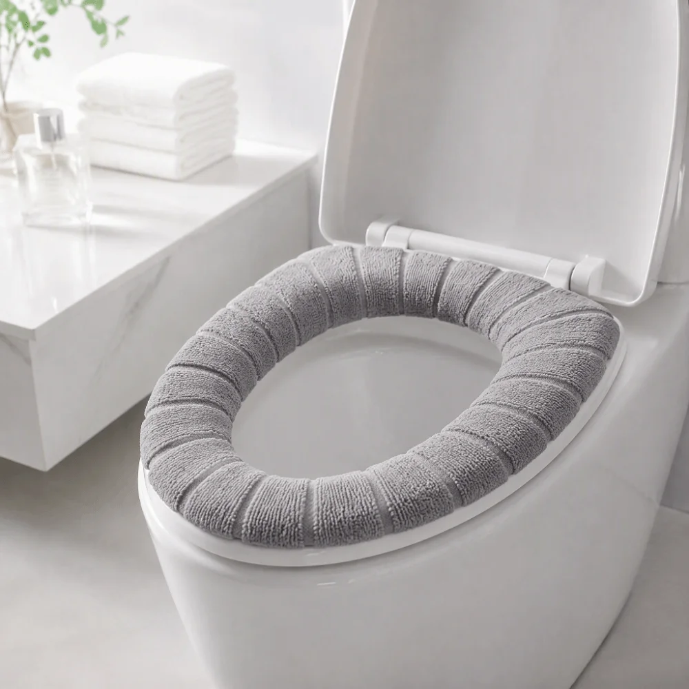 5 Pack 5 Color Combinations Toilet Seat Cover Polyester Washable Toilet Seat Cushion Universal Fit U/V/O Toilets Soft