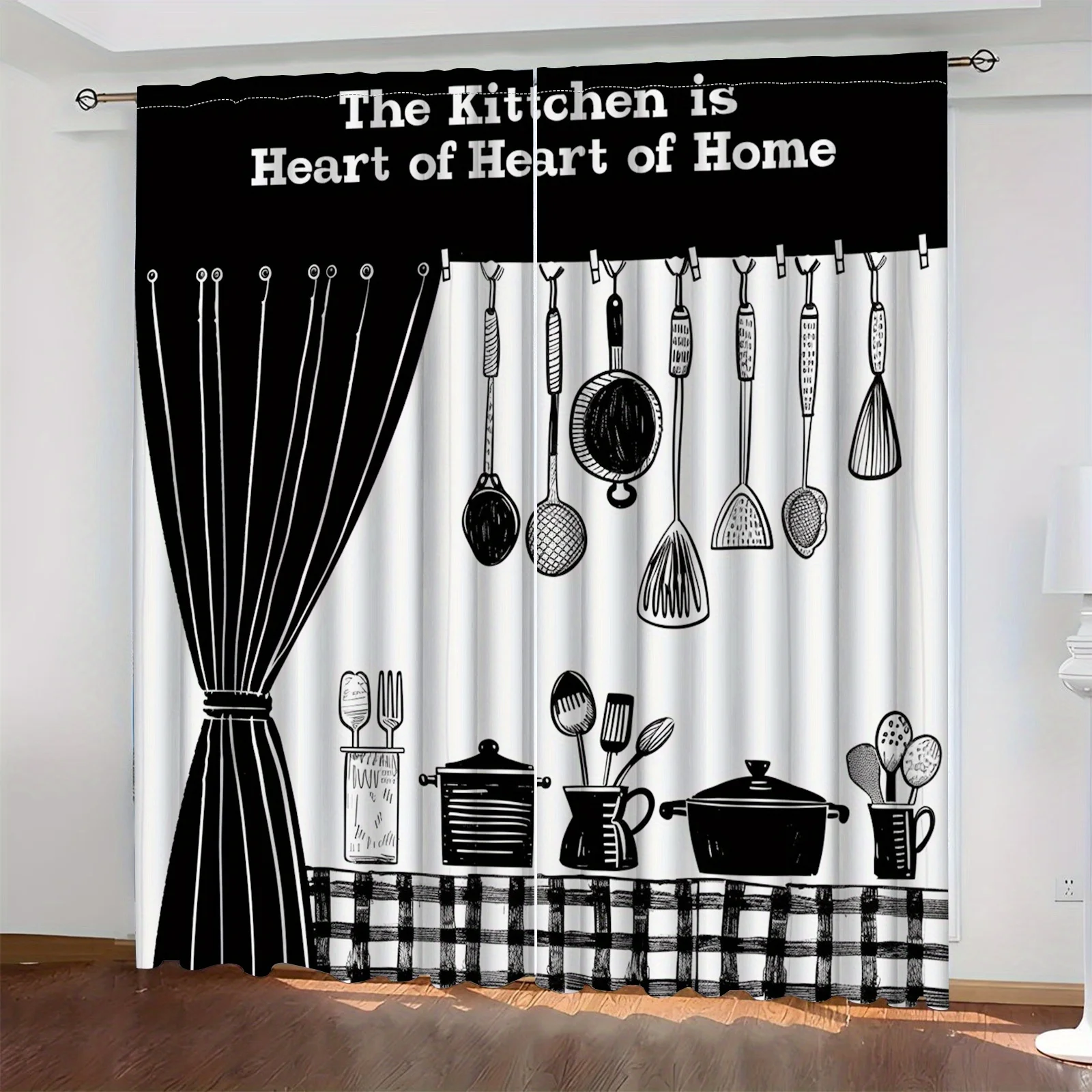 2pc kitchen utensil curtain for window privacy and decor farmhouse style polyester fabric Suitable for all seasons Quick Setup