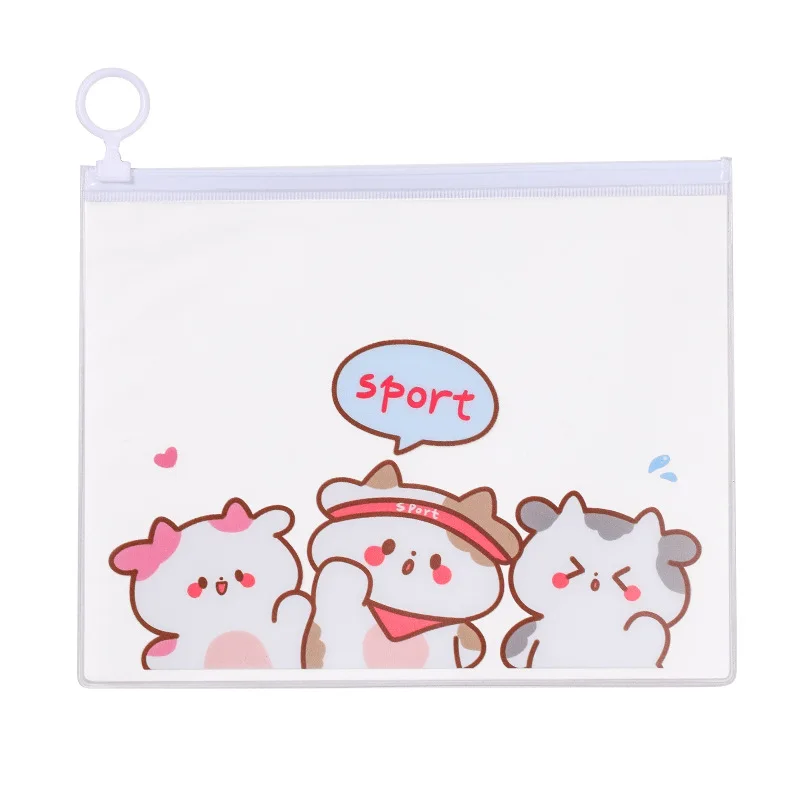 2 Buah Kawaii Sapi Folder File Transparan Kartun Tas File Alat Tulis Tas Ritsleting Penyimpanan File Organizer Folder Perlengkapan Kantor