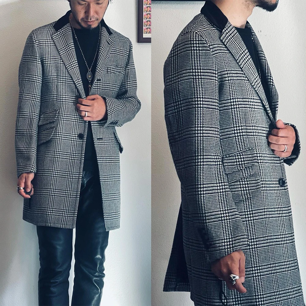 

Plaid Houndstooth Modern Men Coat Tailor-Made One Piece Men Blazer Overcoat Jacket Winter Wedding Groom Causal Prom Tailored