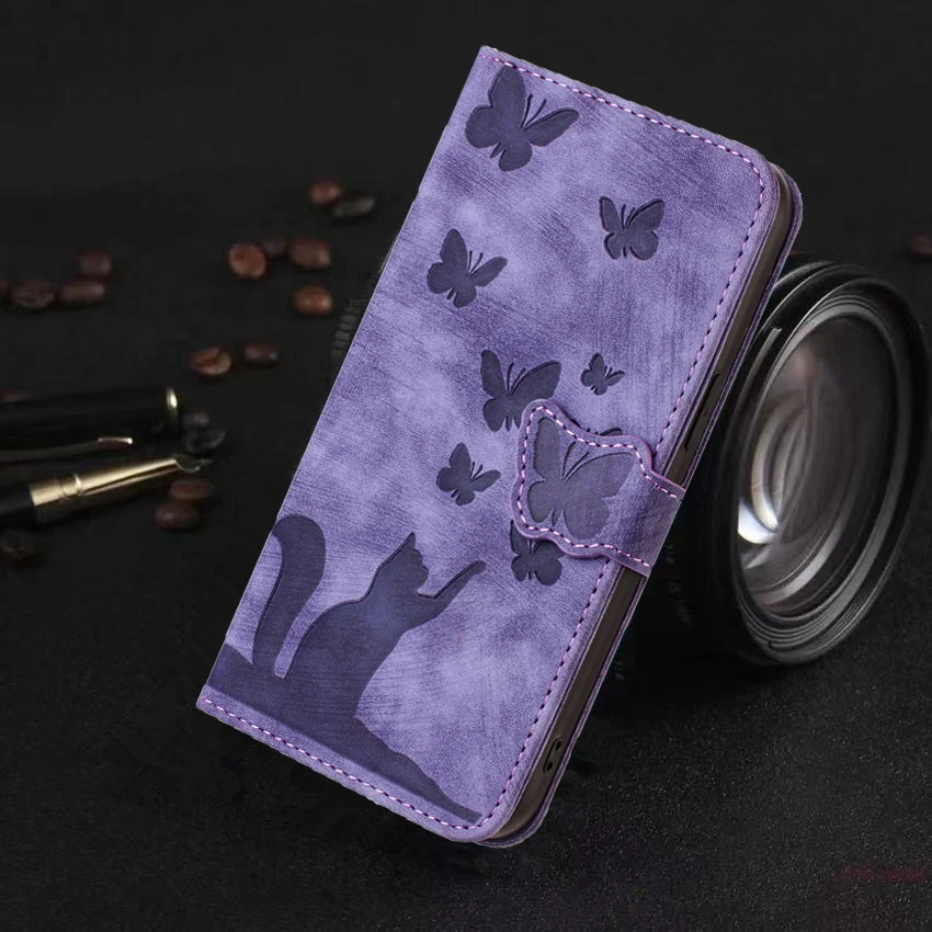 Wallet Bags Flip Cover For OPPO A17 A57 A77 5G A96 A76 Etui Cat Leather Case on For OPPO A74 A54 A93 A94 A16S A54S A53S A55 9i