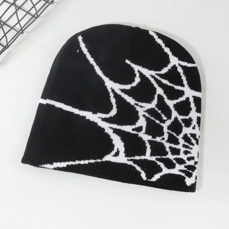 Knitting Spider Web Design Hat Skullies Beanies for Men Women Pullover Pile Cap Y2k Goth Warm Beanie Hats New Hip-hop Street Cap, image 9