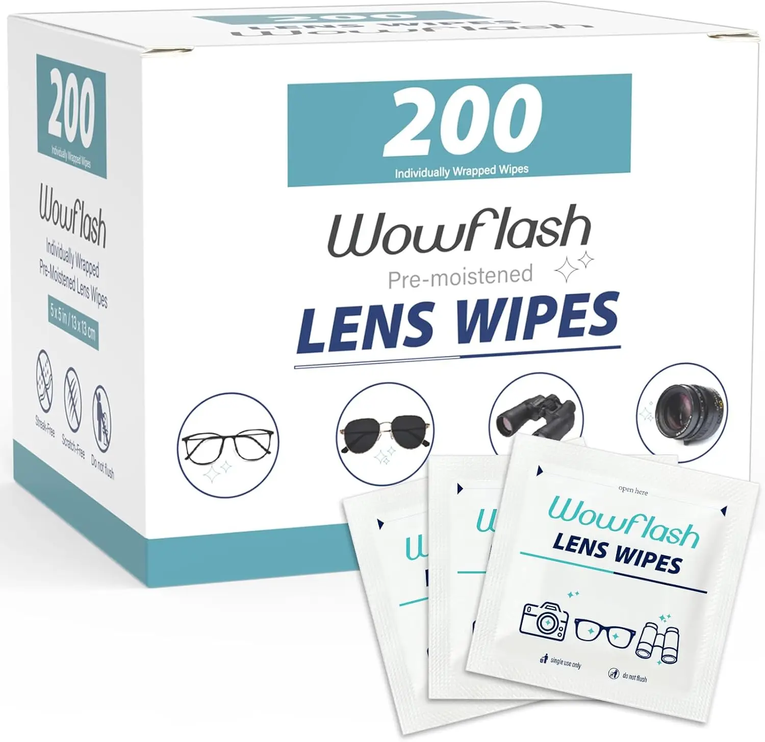 

200 Pre-moistened Lens Cleaning Wipes for Eyeglasses, Sunglasses, Camera Lens & Goggles - Scratch-Free, Streak-Free