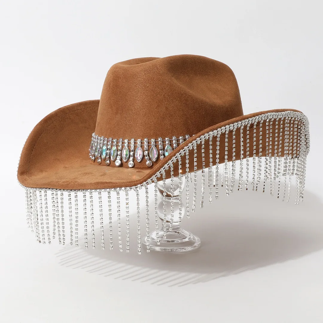 HongLuan Black Felt Glitter Costume Hat Adult, Cowboy Hats Rhinestone for Woman, Cowboy Cosplay Female Accessories & Cowgirl Cap