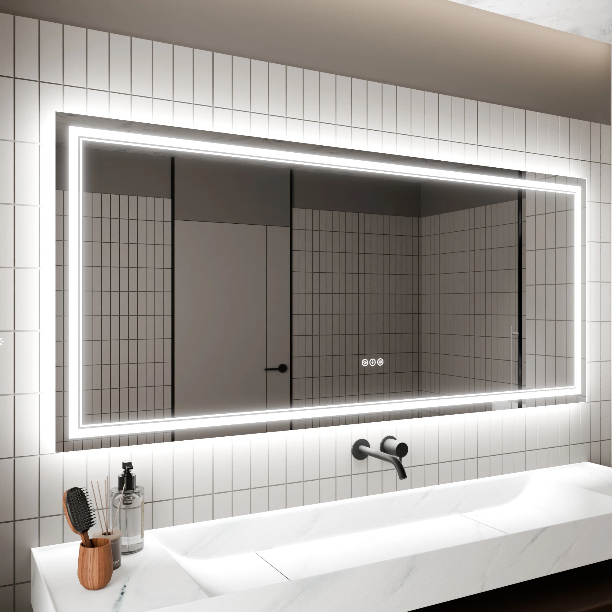 LED bathroom vanity mirror with light anti fog adjustable backlight and front wall mounted vanity mirror