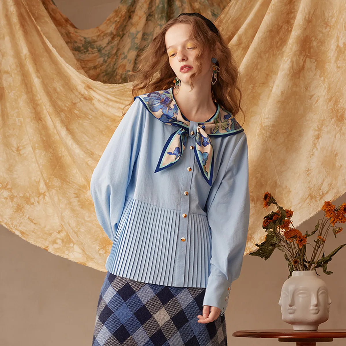 

Van Gogh Floral Butterfly Print Blouse for Women