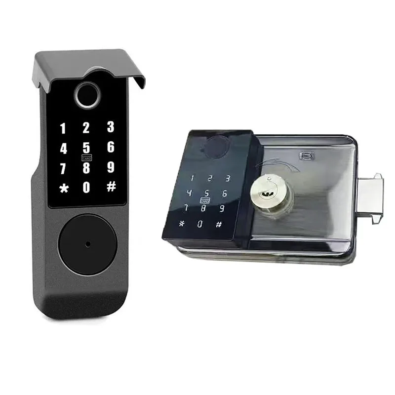 

Waterproof Sliding Gate Lock Double Fingepriner Keypad Battery Powered Electronic Lock For Fence Gate