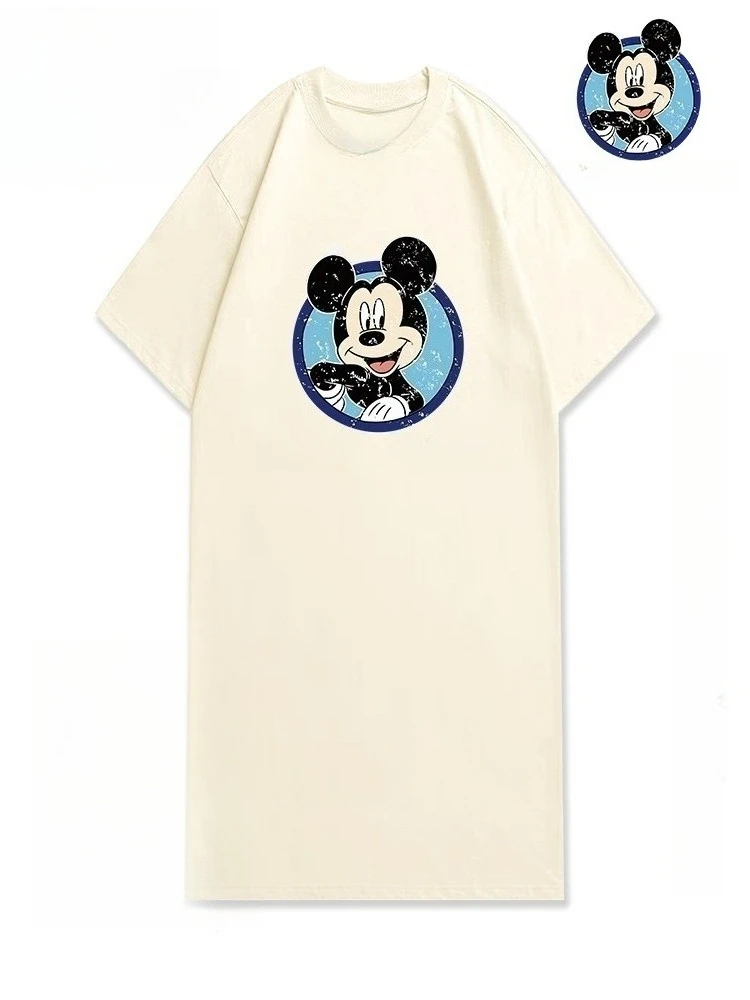 

Свободное платье-футболка большого размера с принтом Микки Диснея, повседневное женское платье с короткими рукавами, закрывающее живот