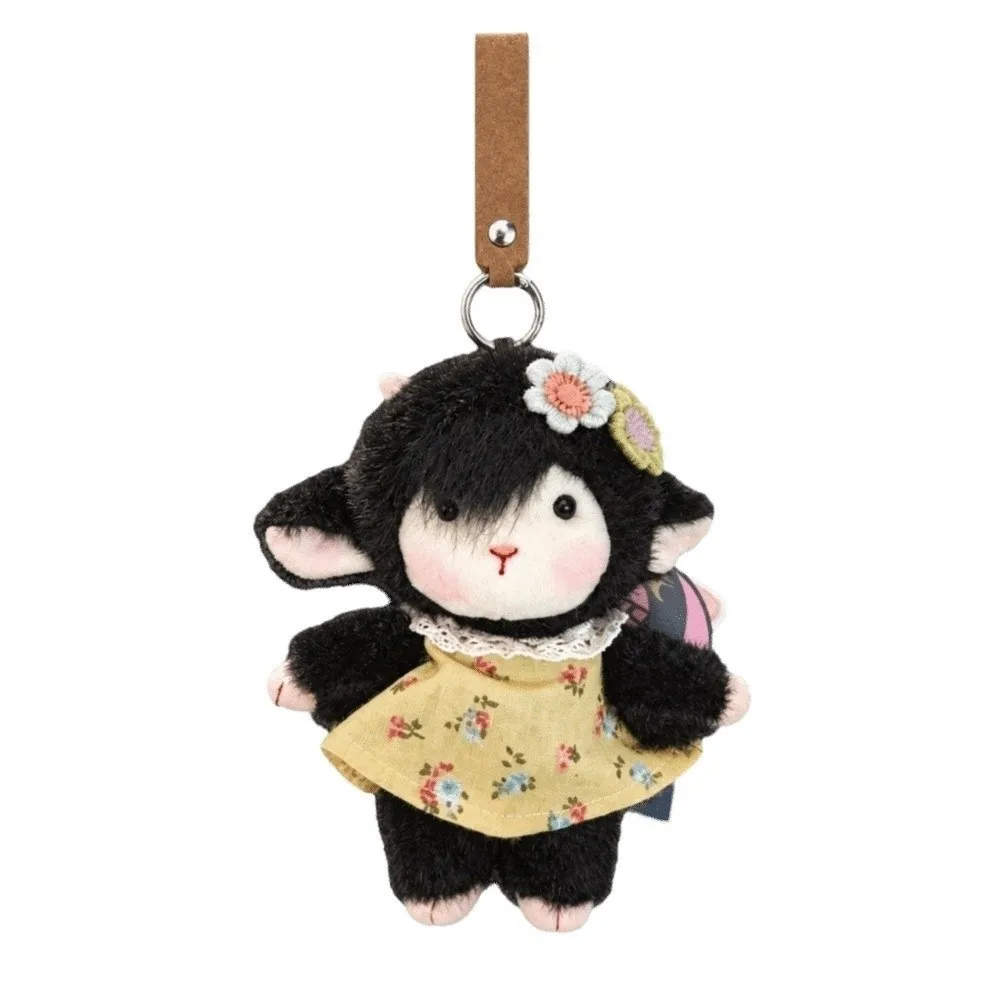 Soft Cute Sheep Keychain Fluffy Cartoon Pocket Toy Doll Exquisite Leather Strap Desk Companion Mascot Birthday Gift