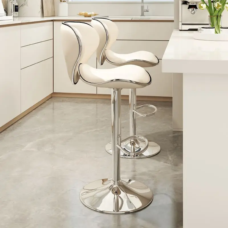 

Modern Nordic leather upholstered bar high chair with metal bar stool