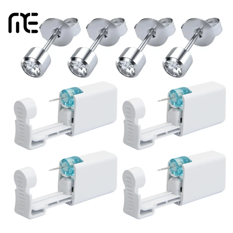 1/2/4/6/8/10PCS Disposable Ear Piercing Gun Built-in White Diamond Stud Earrings For Home Self Ear Piercing Kit