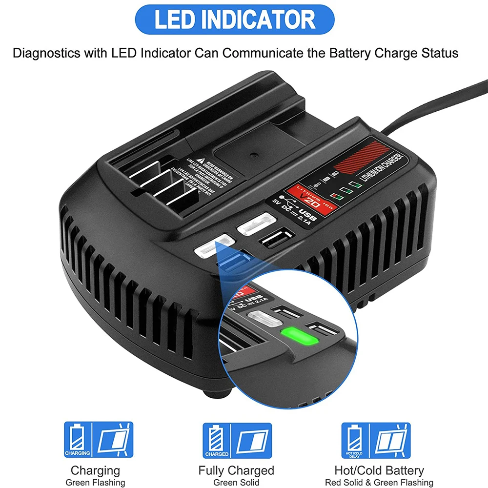 20V Battery Charger CMCB102 with 2 USB Port Compatible with Craftsman V20 Battery Fast Charger CMCB104 CMCB124 20V Battery