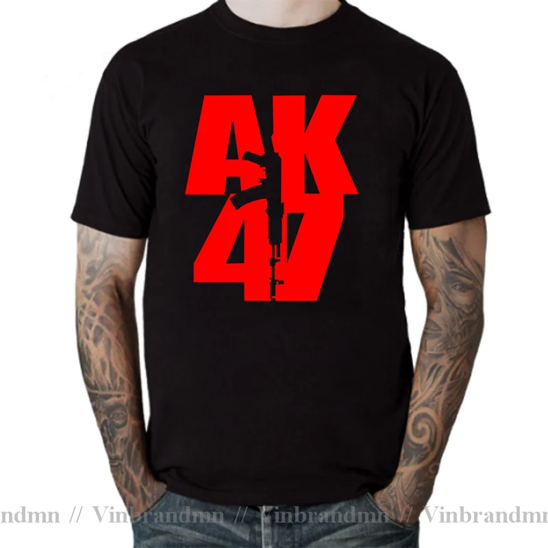 For Man RU Brand Clothing Ak 47 Soviet Union Gun Russian Weapons Rifle Topics T-Shirt For Men Short Sleeve Cotton Cool T Shirt