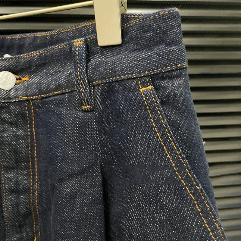 KBQ الصلبة تقسم جيوب فضفاضة جينز غير رسمي للنساء عالية الخصر تصميم الشعور مستقيم بنطلون أنثى الاسلوب المناسب شتاء جديد