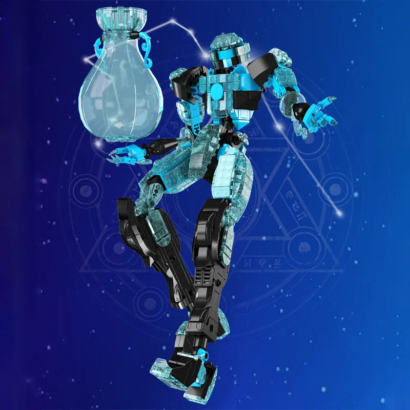 Zodiac Aquarius Mecha Building Bricks Mould King 10077 Transparent Blue Constellation Robot DIY Assembly Decorative Model