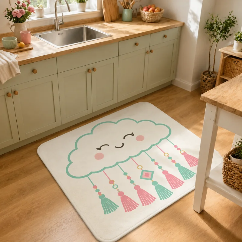 VIKAMA Sky Star Cartoon Kitchen Floor Mat, Non Slip Runner Rug, Washable Oil Proof Doormat Sink Bedroom Entrance Decor Carpet
