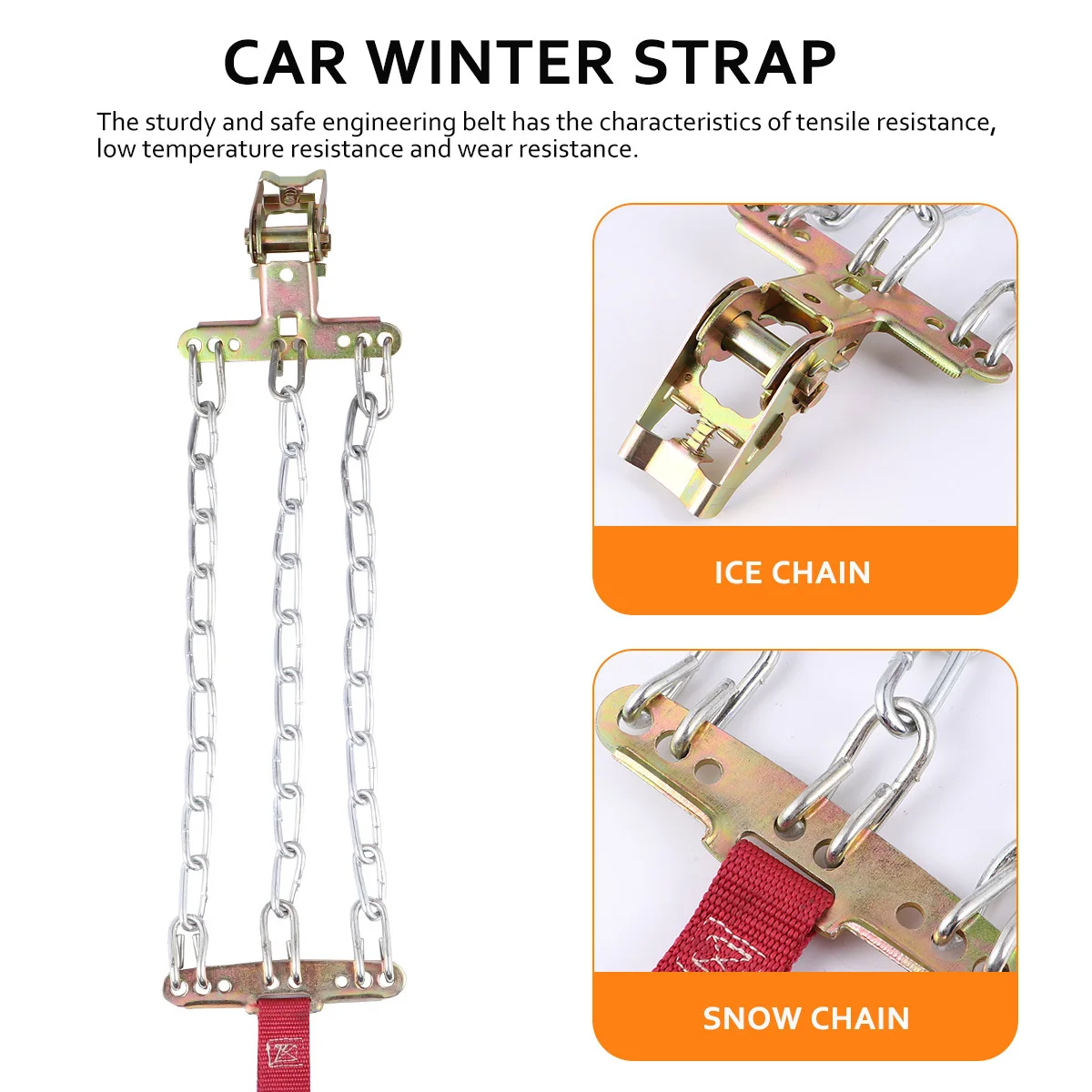 

Car Winter Strap Snow Chain for 3 Wheels Ice Chain SUV Truck Traction with Balance Design