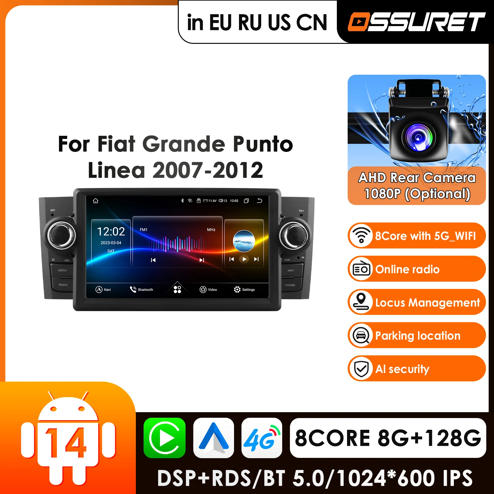 4G 7 inch  AI Intelligent System CarPlay Android Auto Radio for FIAT Grande Punto Linea Car Multimedia GPS 2din Autoradio WIFI