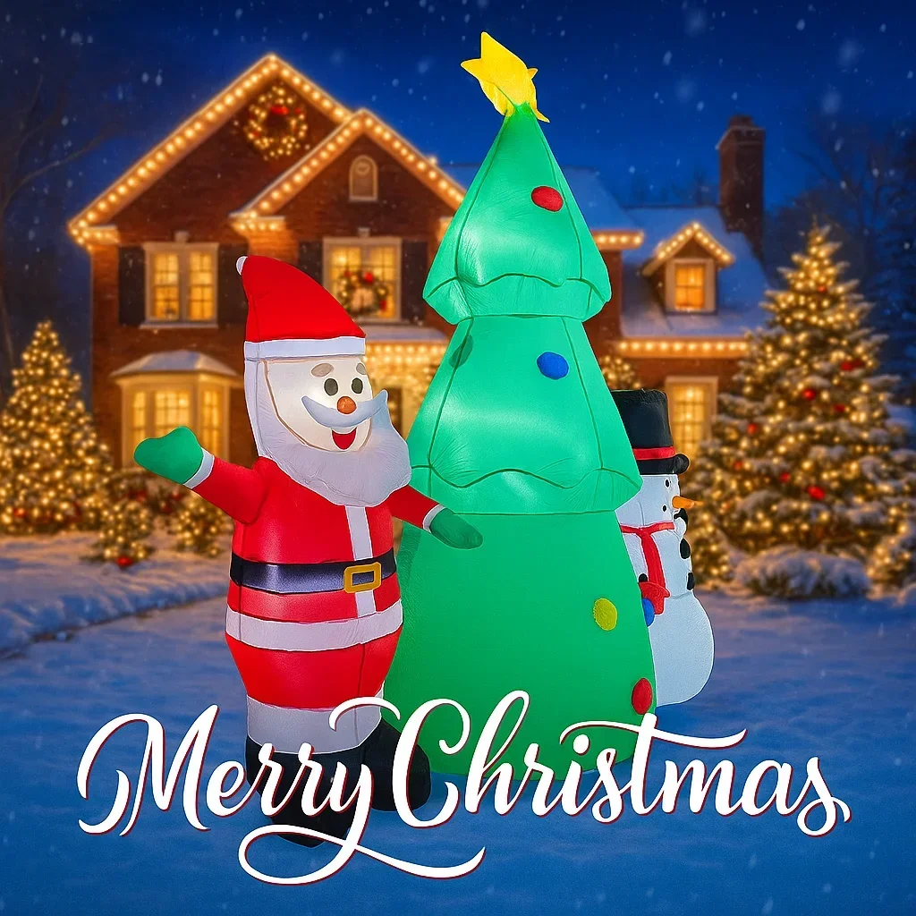 4.92FT Inflatable Toy Christmas Decor Set Santa Claus Tree Snowman Xmas Yard Supplies LED Christmas Decorations Home Ornament