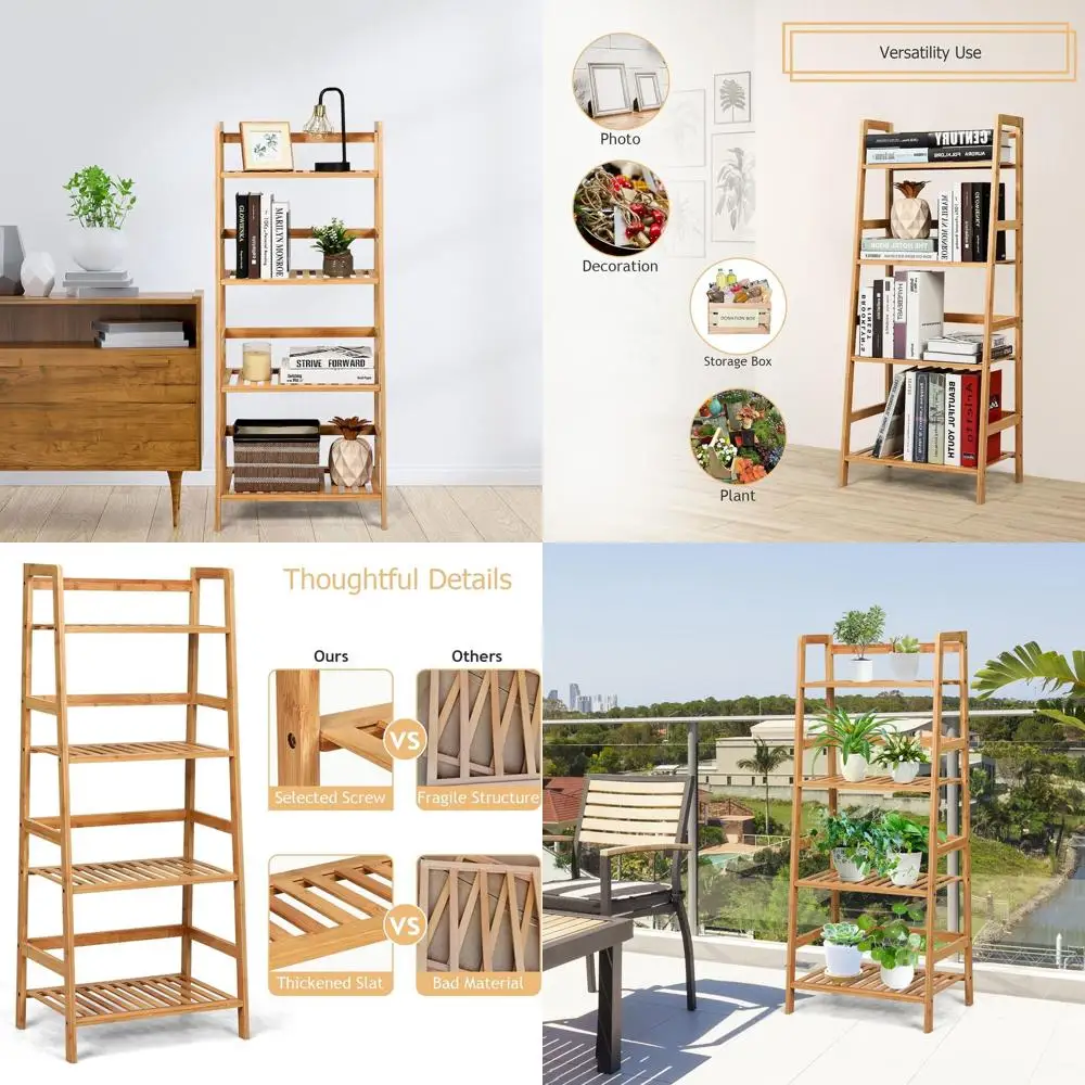 

4-Tier Bamboo Plant Stand with Multifunctional Storage for Books, Home Decor, and Garden Accessories