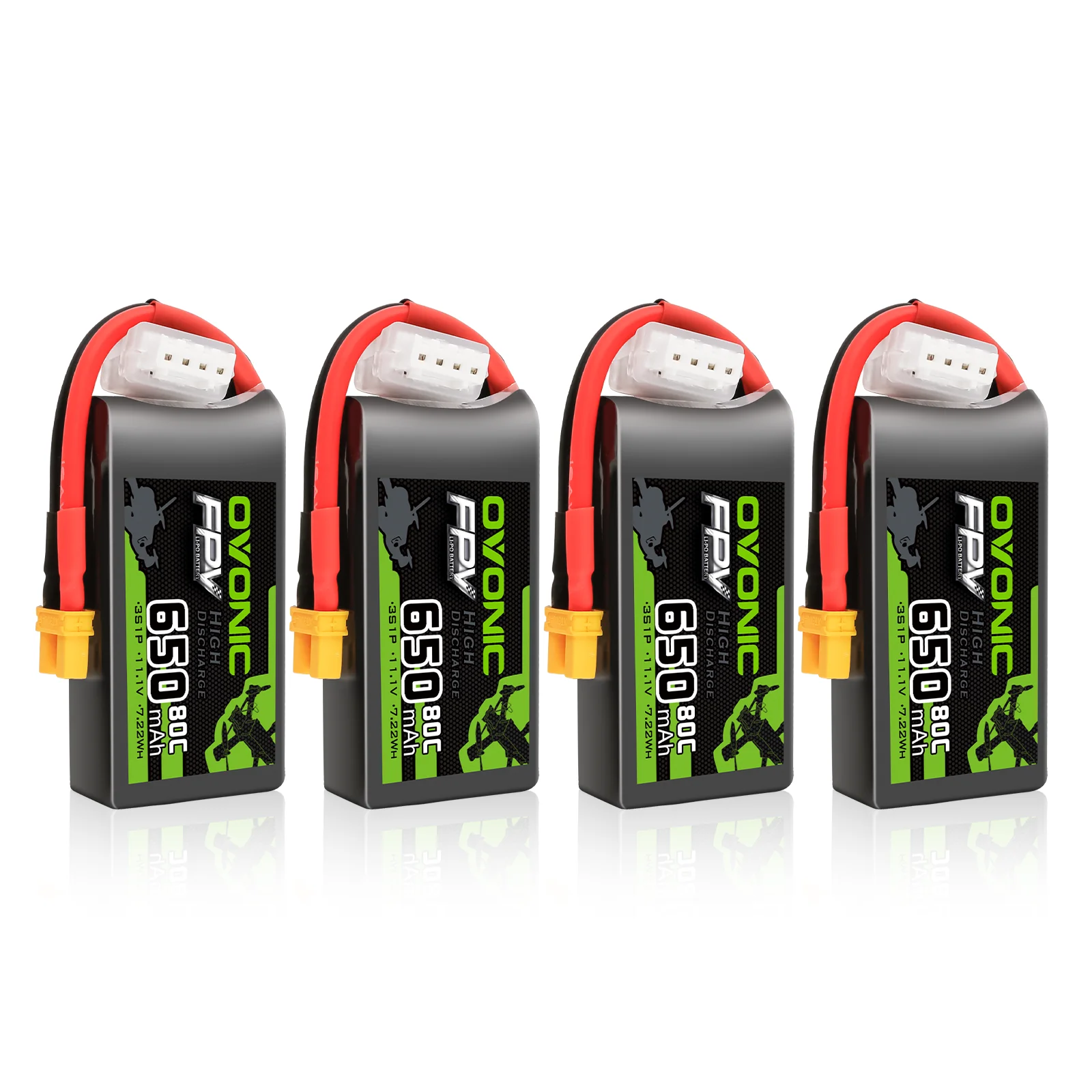 Batteria LiPo Ovonic 650mAh 3S 11.1V 80C con Connettore XT30 per Piccoli Droni FPV, Confezione da 4 Batterie LiPo 80C 11.1V 650mAh 3S con Connettore XT30
