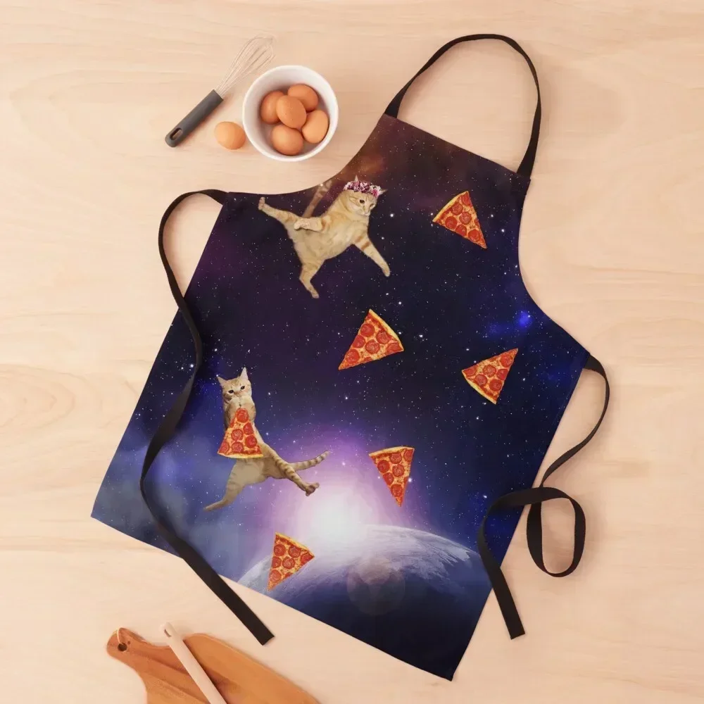 

Flying cats and pizza in space Apron Customizable Woman kitchen girl carpenter useful gadgets for home Apron