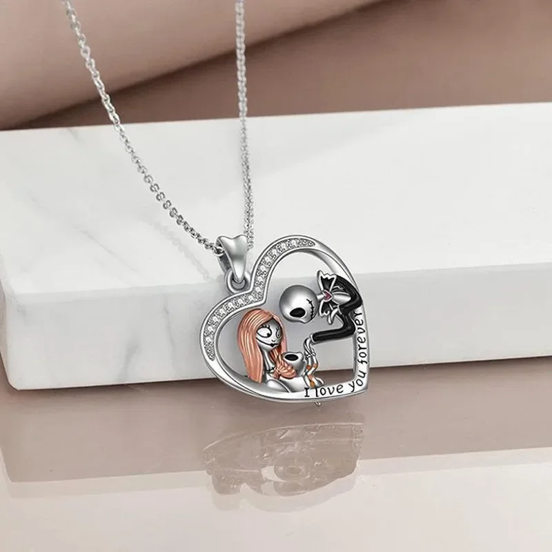 The Nightmare Before Christmas Necklace Women Jack Sally Silver Pendant Stainless Jewelry Movie Characters Fashion Disney