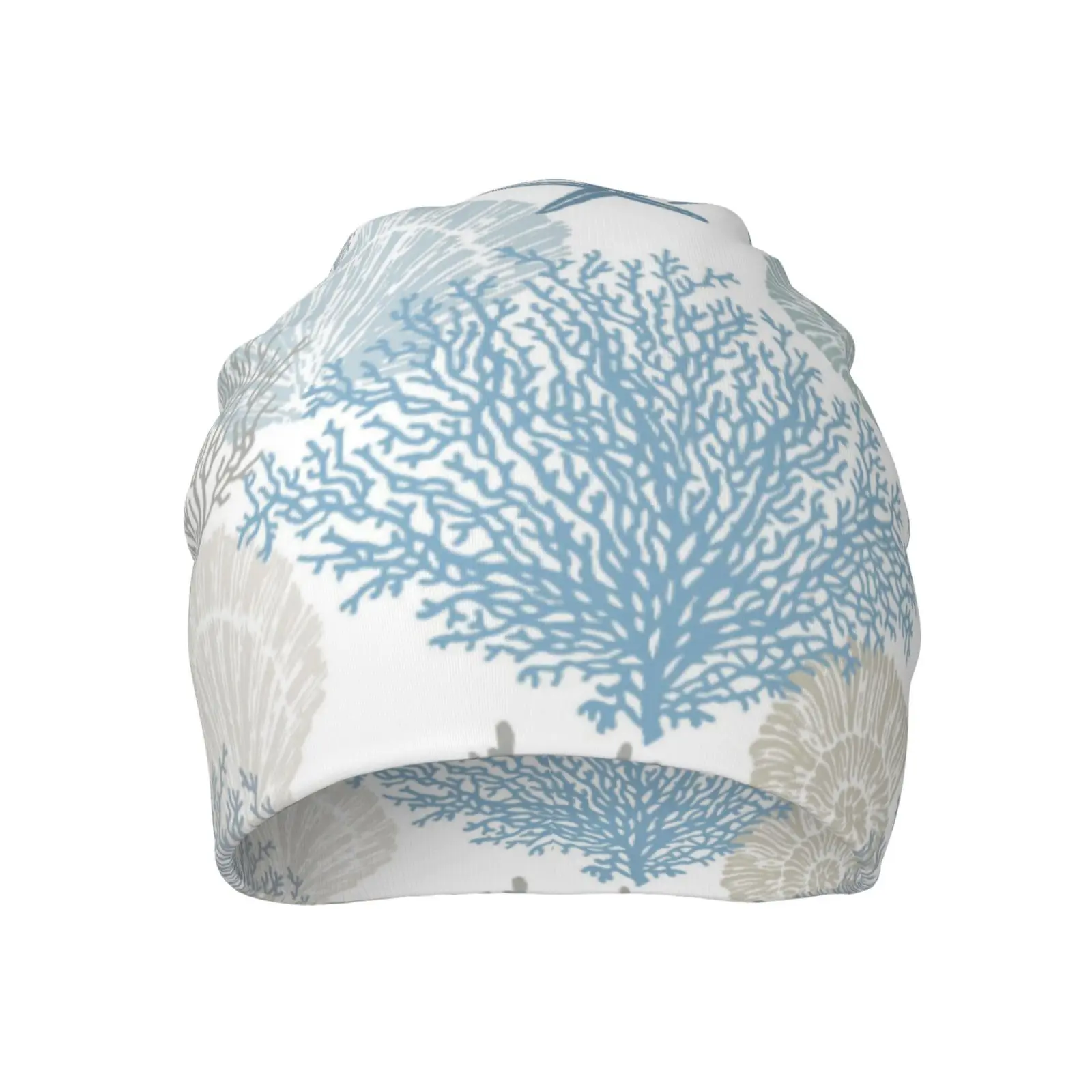Blue Ocean Coral Shell Starfish Knitted Soft Elastic Yarn Cap Loose Fitting Universal Chemotherapy Cap Cancer Headband Gift