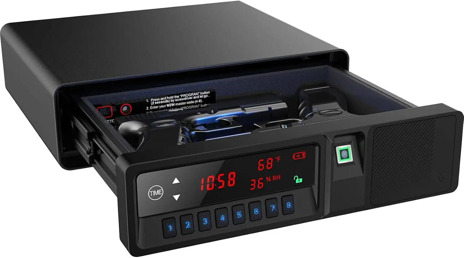 

Выдвижной пистолет, пистолет, быстрый доступ, сейф для пистолета с ЖК-дисплеем температуры, влажности, времени, низким энергопотреблением, состояние разблокировки f