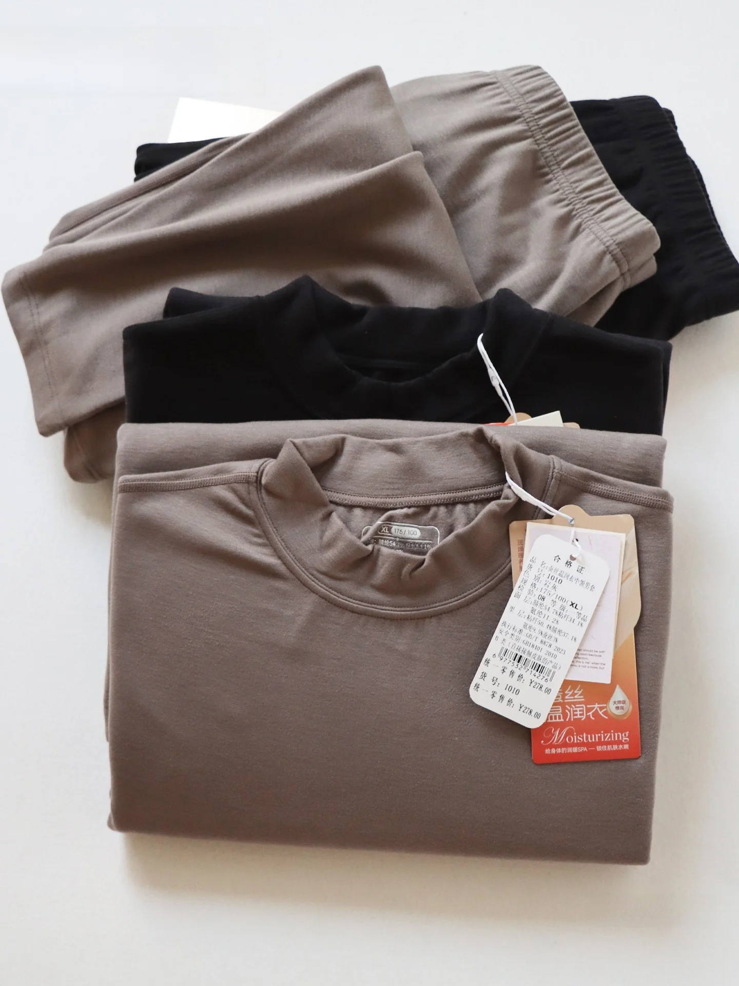 men's-mid-neck-thermal-underwear-set-300g-ultra-soft-pure-color-high-elasticity-warmth-fleece-lined-base-layer-shirt