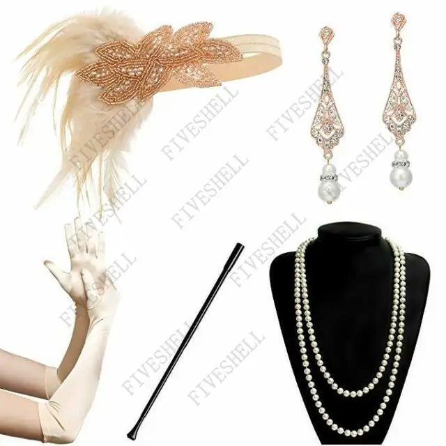 2023 Vintage 1920s Flapper Headband Gatsby Party Hair Accessories Sets 20s Hair Accessories for Costume Party Bachelorette Party