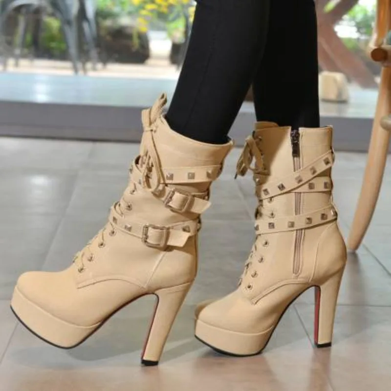 

2026 NEW Punk Goth Ankle Boots Women Motorcycle Boot Chunky Heels Casual Lacing Round Toe Platform Shoes Female Botas Mujer