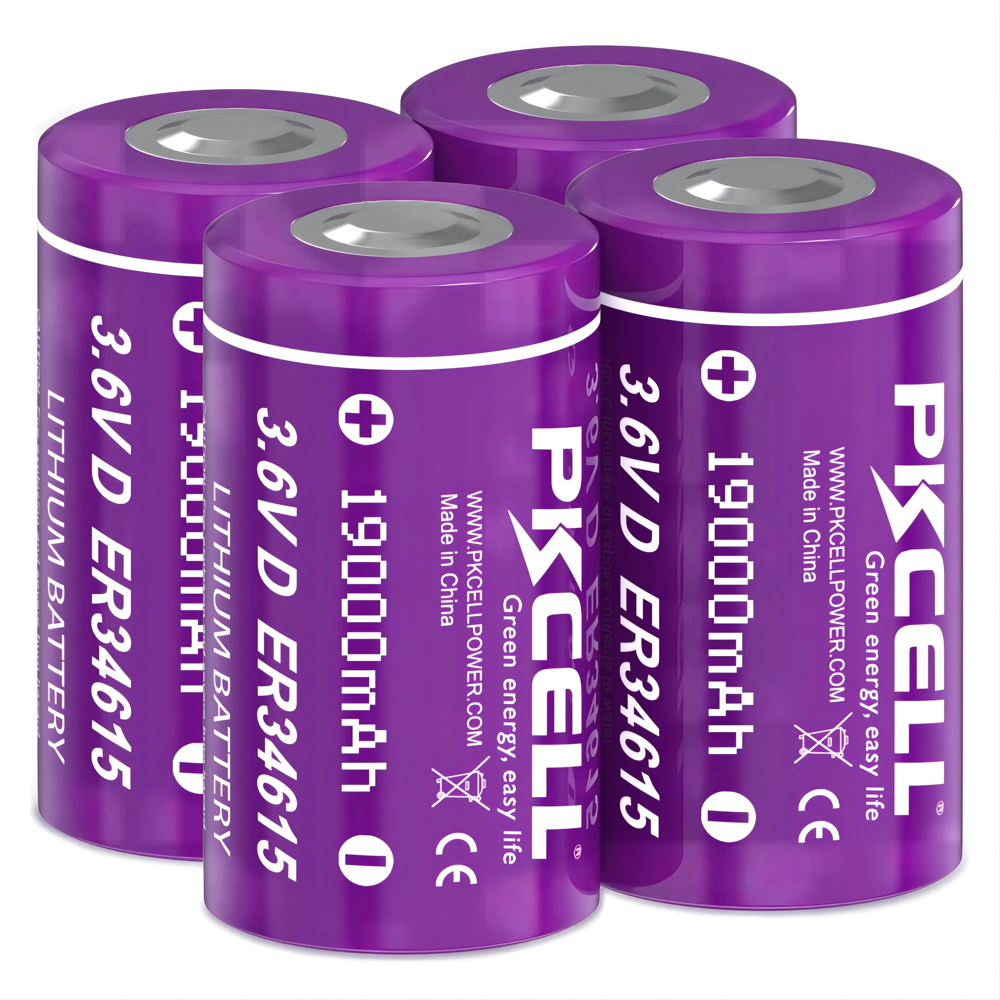 4PC PKCELL ER34615 3.6V Type D Lithium Thionyl Chloride (Li-SOCl2) Cylindrical Battery Suitable for Water Meter