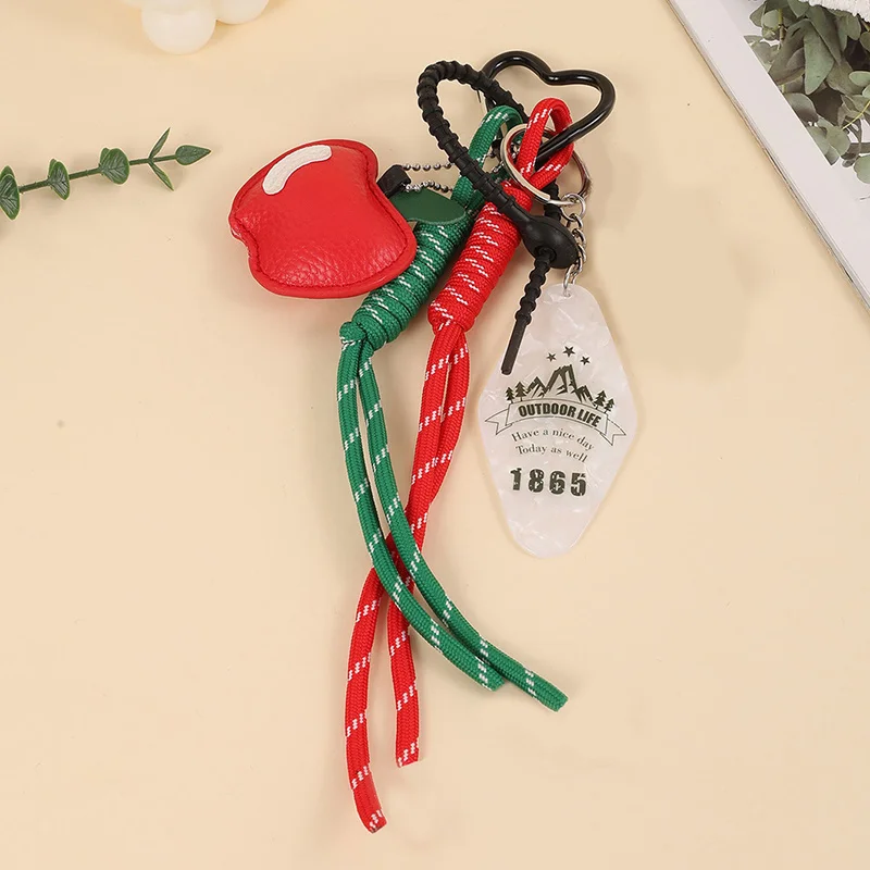 1 Piece Y2K Leather Rope Red Apple Bag Key Chain Charm Pendant Women Trendy Weaving Rope Keychain